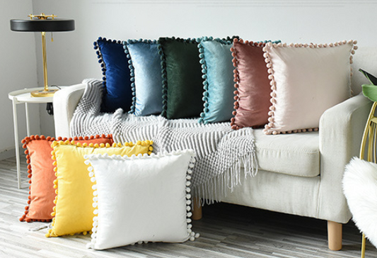 Ins Style Home Fabric Model Room Sofa Ball Pillowcase Hair Ball Velvet Sofa Cushion Rectangle