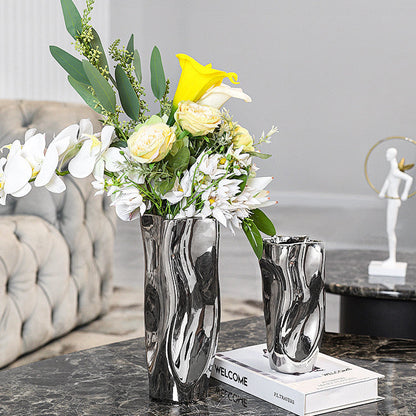 Living Room Silver Flowerpot Ceramic Ornament