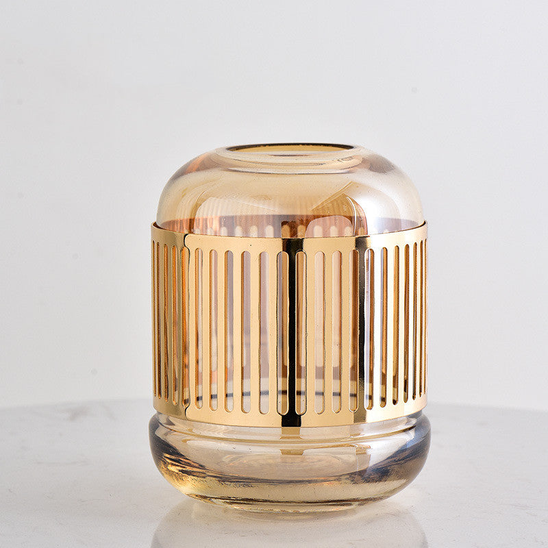 Glass Vase Light Luxury Golden Wrought Iron Living Room